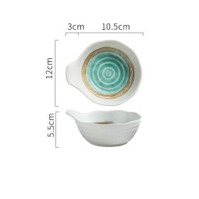 Hand-painted Ceramic Bowl With Creative Handle For Single Household Use (Option: Green ink-5.5inch)