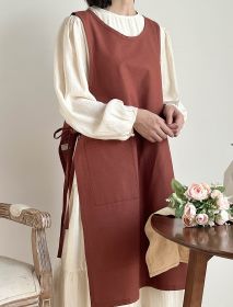 Crew Neck Split Waterproof Cotton And Linen Apron (Option: Burgundy)