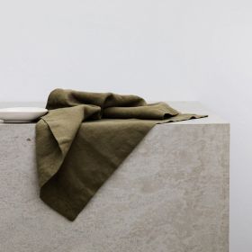 Pure Linen Insulation Placemat Square Wiping Towel Solid Color Napkin Mouth Cloth (Option: Olive Green-38 √ó 55cm)