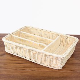 Rattan Woven Tableware Storage Knife Fork Chopsticks Basket (Option: Beige-81025)