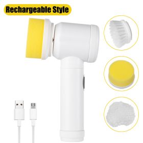 Electric Cleaning Brush Rechargeable Cleaner Handheld Bathtub 3 Brush Head Toilet Wash Brush Kitchen Bathroom Sink Cleaner Tool (Color: Set B, Ships From: China)