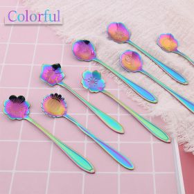 8Pcs Stainless Steel Flower Spoon Coffee Tea Spoon Cute Ice Cream Dessert Spoon Silver Christmas Gifts Kitchen Tableware Decor (Color: 8PCS Corlorful, Ships From: China)