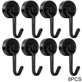 4/8/10pcs Magnetic Hook Powerful Heavy Duty Neodymium Magnet Hook Home Refrigerator Grill Kitchen Key Holder Black Multi-Purpose (Color: 8PCS Black, Ships From: China)