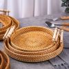 1pc Rattan Woven Tray; Bamboo Woven Fruit Plate; Breakfast Steamed Bun Basket; Snack Bread Snack Woven Basket; Fruit Basket