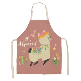 Alpaca Cartoon Cotton Linen Apron Sleeveless Antifouling Kitchen Home Cooking Waist Hanging Neck Kids' Bib (Option: 26-55x68cm)