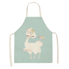 Alpaca Cartoon Cotton Linen Apron Sleeveless Antifouling Kitchen Home Cooking Waist Hanging Neck Kids' Bib (Option: 22-55x68cm)